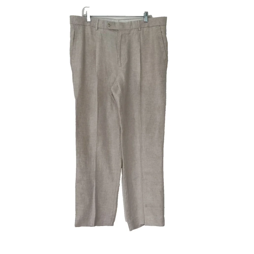 Murano Linen Pleated Pants Mens Beige Size 38 x 32 | RN58909